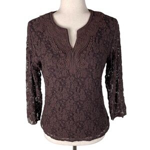 Vintage Y2K Coldwater Creek Lace Top Size Small Chocolate Brown Fairy Grunge